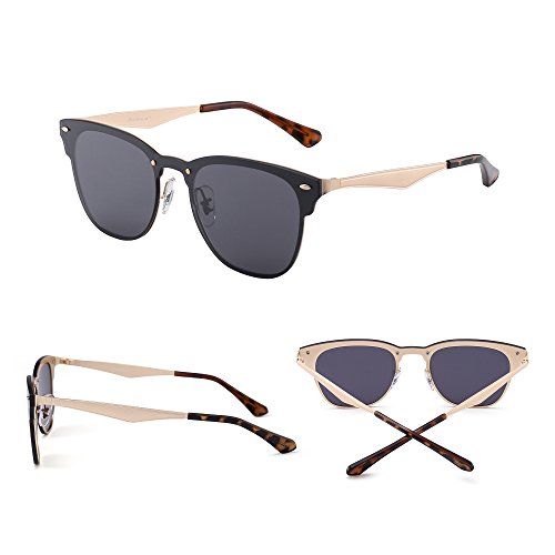 Gafas de Sol Sin Marco Una Pieza Montura Con Cuerno de Metal Espejo Mujer Hombre