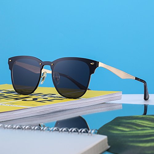 Gafas de Sol Sin Marco Una Pieza Montura Con Cuerno de Metal Espejo Mujer Hombre