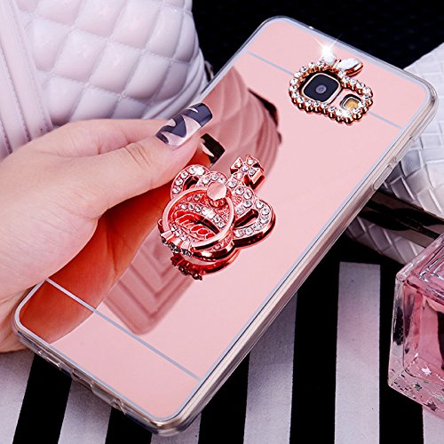 Galaxy A5 2016 Funda, [con purpurina TPU caso] ikasus Crystal Rhinestone Bling Diamond Glitter caso de maquillaje espejo de goma anillo soporte espejo – Carcasa de TPU para Samsung Galaxy A5 2016,