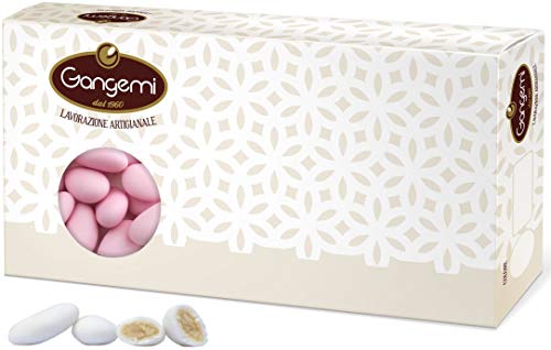 Gangemi Confetti - 1kg Peladillas grageas con la almendra - Clásica de la boda italiana. - Las almendras de Sicilia - Rosado (aprox. 280)