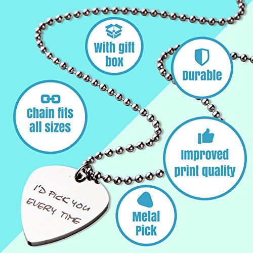 Grabado Collar De Púa De Guitarra Caja De Regalo - Plectro De Metal Grabado Collar Colgante Amantes De La Música Novia Novio En El Día De San Valentín - Marido Esposa Cumpleaños Aniversario Boda