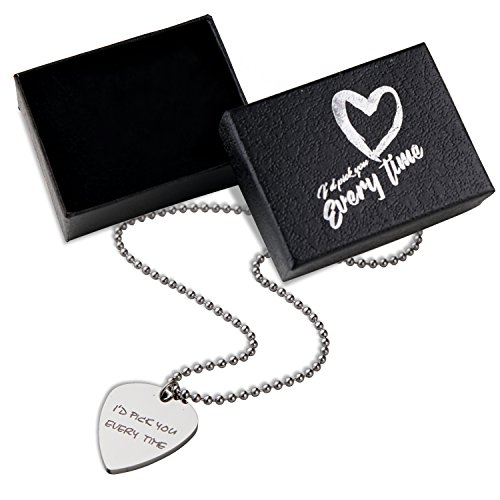 Grabado Collar De Púa De Guitarra Caja De Regalo - Plectro De Metal Grabado Collar Colgante Amantes De La Música Novia Novio En El Día De San Valentín - Marido Esposa Cumpleaños Aniversario Boda