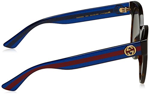 Gucci GG0035S-004 gafas de sol, Havana/Azul Con Purpurina/Rojo, 54 para Mujer