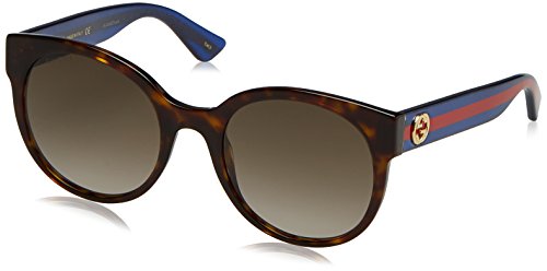Gucci GG0035S-004 gafas de sol, Havana/Azul Con Purpurina/Rojo, 54 para Mujer