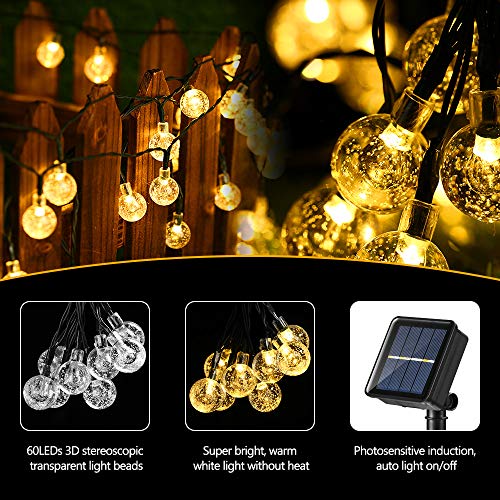 Guirnalda Luces Exterior Solare, BrizLabs 13.8M 60 LED Guirnalda Luces Solar Impermeable 8 Modos Interior y Exterior Cadena de Luces Solar para Jardín Terraza, Patio, Navidad, Fiesta, Blanco Calido