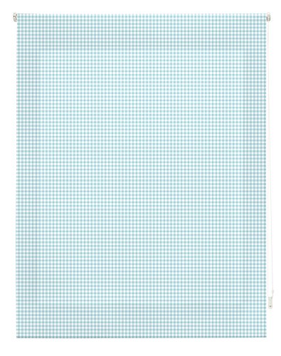 HappyStor Vichy Estor Enrollable Estampado Digital Fantasia Tejido Traslúcido Turquesa Medida Total Estor:95x250 (**Solo Ancho Tela:91-92cm.**)