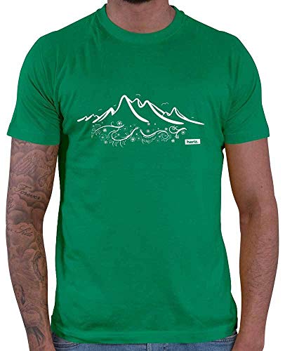 Hariz – Camiseta para hombre, diseño de peine de montaña, senderismo, flores, montañas, Mountain Plus, tarjeta de regalo, color verde, tamaño S