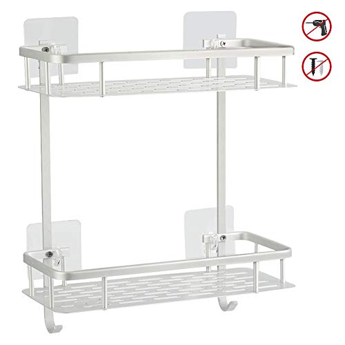 Hawsam Sin necesidad de taladrar estante ducha, Estantes de baño de aluminio espacial perforado entramado de baño muebles de baño
