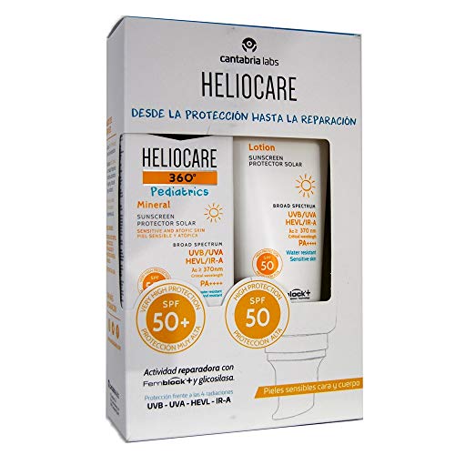 Heliocare Mineral Pediarics, Pack Pieles Sensibles Cara crema 50ml y Cuerpo Loción 200 ml.