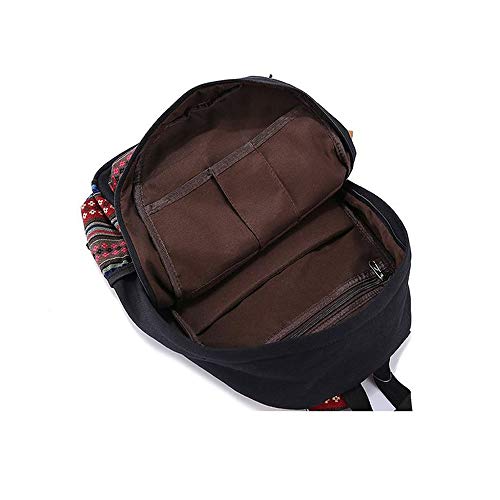 HJT® lona mochila Vintage colorida banda escuela para jóvenes adolescentes y niñas ligero lindo impermeable Casual mochila tiene 14 pulgadas Laptop escuela bolso mochila Negro
