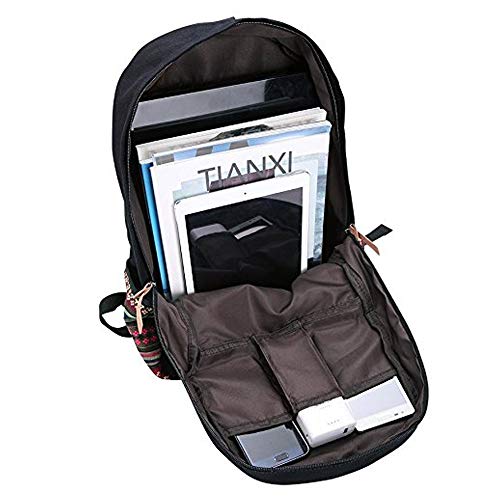 HJT® lona mochila Vintage colorida banda escuela para jóvenes adolescentes y niñas ligero lindo impermeable Casual mochila tiene 14 pulgadas Laptop escuela bolso mochila Negro