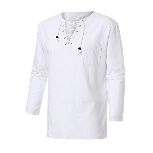 Hombre Camisa Vintage Invierno otoño,Sonnena Camiseta Retro Medieval Estilo Manga Larga Guapo Hombre Blusa Marinera Vieja Suelto Casual Moda Deportivos al Aire Libre