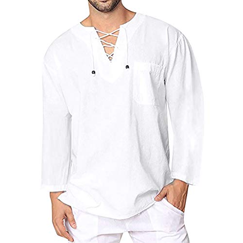 Hombre Camisa Vintage Invierno otoño,Sonnena Camiseta Retro Medieval Estilo Manga Larga Guapo Hombre Blusa Marinera Vieja Suelto Casual Moda Deportivos al Aire Libre