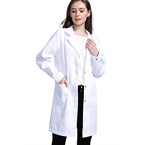 Icertag Bata de Laboratorio, médico Abrigo Abrigo de Mujer, Abrigo Blanco para Damas, Adecuado para Estudiantes de la Escuela Laboratorio de Ciencia Enfermera Cosplay Vestido de algodón (X-Small)
