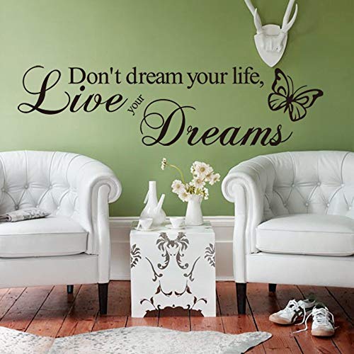 Inspirador "Don'T Dream Your Life, Live Your Dreams" Citas Pegatinas de Pared Adhesivo Vinilo Decorativo Pared Letras Calcomanías de Pared de Vinilo de DIY Extraíble Sala de Estar, Dormitorio Mural