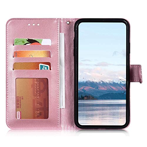 JAWSEU Funda Compatible con Samsung Galaxy A20e Brillante Funda, PU Cuero Libro Billetera Brillo Tapa Magnético Carcasa 3D Bling Diamantes Mandala Flores Diseño Ranura para Tarjetas Cubierta,Oro Rosa