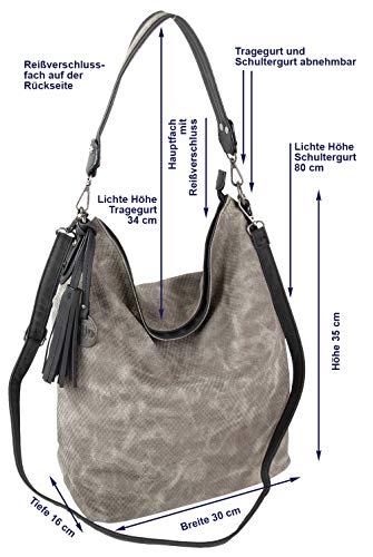 Jennifer Jones - Bolso Bandolera Grande y Elegante, también se Puede Llevar como Bandolera Cruzada, Gris (Gris) - 3127