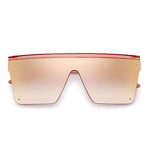JIM HALO Plano Top Proteger Gafas de Sol Cuadradas Espejo Sin Marco Montura Anteojos Para Mujer Hombre(Marco Rosa/Lente Rosa Espejo)