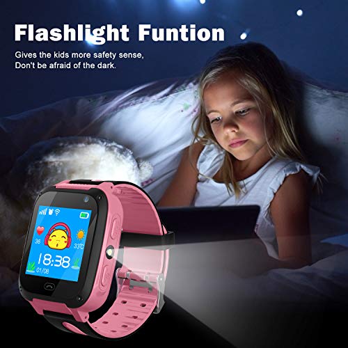 Jslai Niños Smartwatch Relojes,LBS Tracker Inteligente Relojes Telefono de SOS Alarma Cámara móvil Mejor Regalo para niños de 3-12 años niños Regalo de cumpleaños (Rosa)