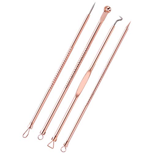 Juego de exprimidor de comedones removedor de espinillas, herramienta de empuje de cutículas de acero inoxidable para granos, espinillas, acné y extractores, doble cara, inoxidable, 4 piezas / juego