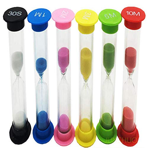 JUNSHUO 6 Colores(Color al Azar) Reloj de Arena Temporizador, Temporizador de Reloj, 30 Segundos / 1 Minuto / 2 Minutos / 3 Minutos / 5 Minutos / 10 Minutos Ideal para el Hogar, Juegos