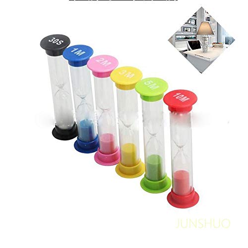 JUNSHUO 6 Colores(Color al Azar) Reloj de Arena Temporizador, Temporizador de Reloj, 30 Segundos / 1 Minuto / 2 Minutos / 3 Minutos / 5 Minutos / 10 Minutos Ideal para el Hogar, Juegos