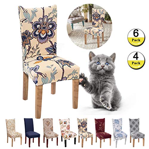 JunYito Fundas para Sillas de Comedor Fundas Decorativas para Sillas Altas Fundas Licra Protectoras Elasticas 4/6 Piezas (U-Narciso, 6 Piezas)