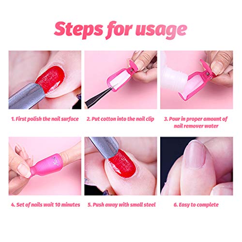 JZZJ 10 Piezas Clip de Removedor de Esmaltes de Uña Pinza de Arte de Uñas de Acrílico Herramienta de Manicura (Rojo Rosado)