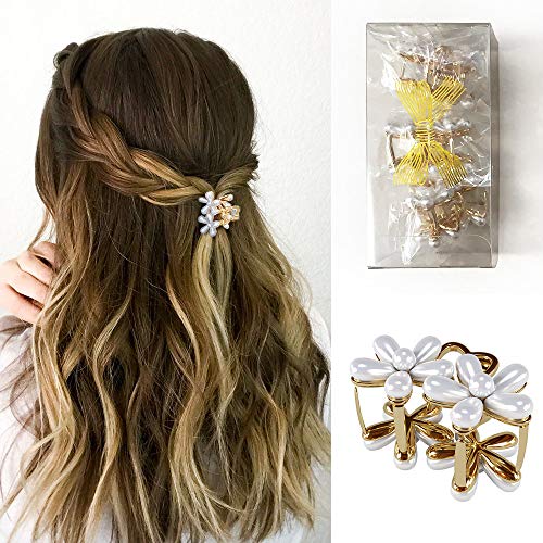 Kavya - Mini pasador de 3 piezas para el cabello, pasador de perlas, flor romántica para niñas, adolescentes, mujeres, accesorios para bodas, regalos de San Valentín