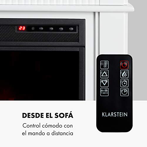 Klarstein Bern Hogar eléctrico - Caloventor, 2 niveles de calor de 1.000 y 2.000 W, Habitaciones hasta 40 m², Efecto llama, Temporizador semanal, Protector térmico, Detección ventanas abiertas, Blanco