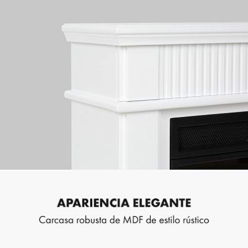 Klarstein Bern Hogar eléctrico - Caloventor, 2 niveles de calor de 1.000 y 2.000 W, Habitaciones hasta 40 m², Efecto llama, Temporizador semanal, Protector térmico, Detección ventanas abiertas, Blanco