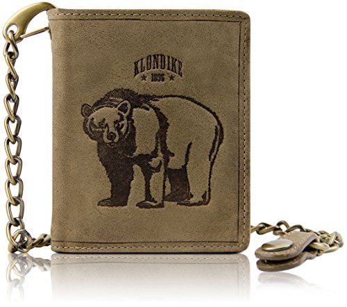 Klondike 1896 Cartera de Piel auténtica Wayne Bear con Cadena, Cartera de Piel, Stone - Limited Edition