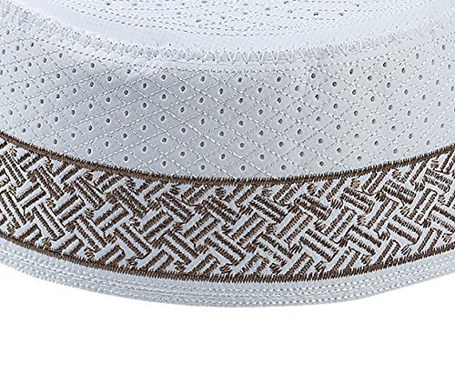 KRUIHAN Hombres Musulmanes Bordado Oración Sombrero - Turco Árabe Egipcio Ronda Islámica en Forma Hijab Cómodo(Marrón/58CM)