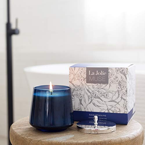 La Jolíe Muse Vela perfumada de eucalipto e Higo, Vela 100% Natural para el hogar, 65-75 Horas de duración, Tarro de Vidrio Ovalado, 350