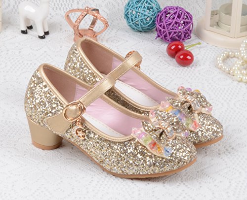 La Vogue Zapatos Zapatilla con Lentejuela Para Niña Princesa Fiesta Dorado Color 26/Longitud Interior 17.5CM