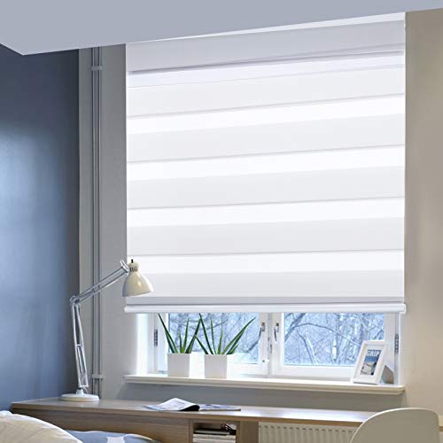 Laneetal Estores Enrollable Noche y Día Persiana Interior Doble Semi-Sombreado Bloquear los Rayos UV Proteger la Privacidad 100% Poliéster 120 x 150 cm Blanco