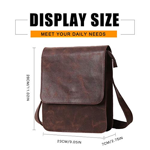 Leathario Bolso Bandolera Hombre de Cuero Vintage Pequeño Tipo Casual Crossbody Bolsa Hombro Piel Escolar Viaje para iPad 9.7 Pulgadas Marrón