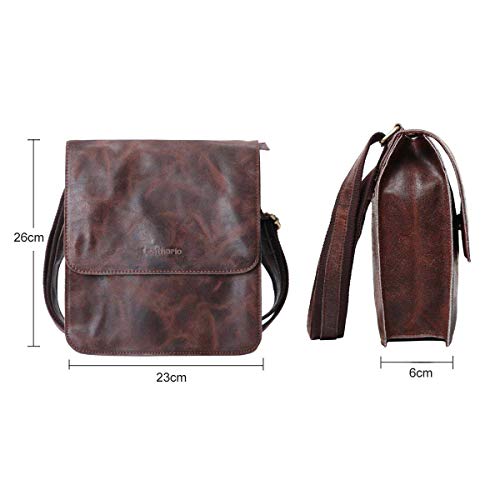 Leathario Bolso Bandolera Hombre de Cuero Vintage Pequeño Tipo Casual Crossbody Bolsa Hombro Piel Escolar Viaje para iPad 9.7 Pulgadas Marrón