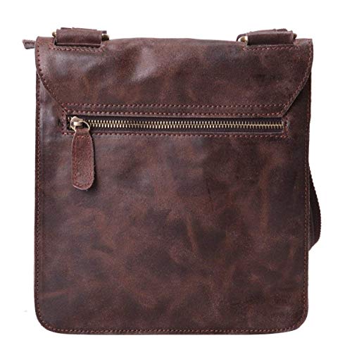 Leathario Bolso Bandolera Hombre de Cuero Vintage Pequeño Tipo Casual Crossbody Bolsa Hombro Piel Escolar Viaje para iPad 9.7 Pulgadas Marrón