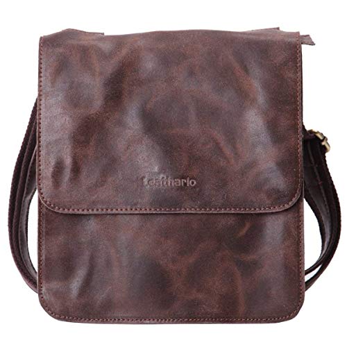 Leathario Bolso Bandolera Hombre de Cuero Vintage Pequeño Tipo Casual Crossbody Bolsa Hombro Piel Escolar Viaje para iPad 9.7 Pulgadas Marrón