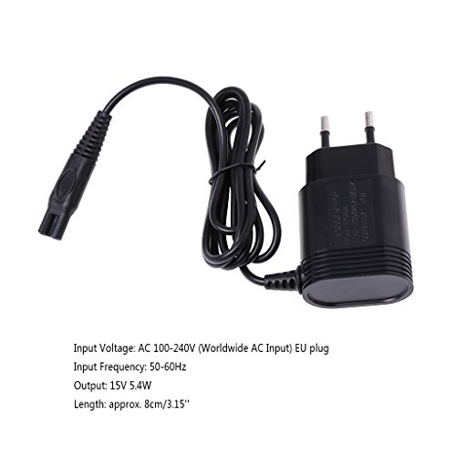Longsw - Adaptador de alimentación europeo y cargador de 2 clavijas para afeitadoras Philips HQ8505, 6070, 6075 y 6090