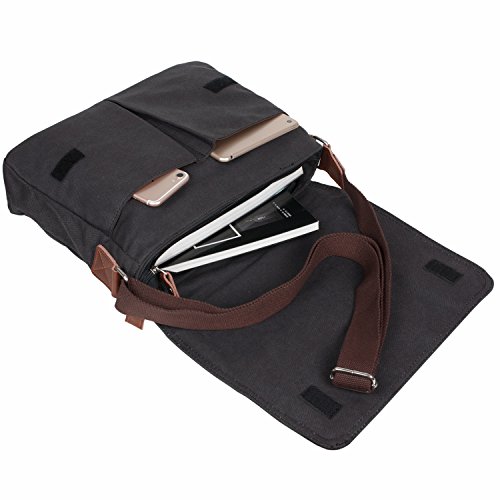 LOSMILE Bolsa Bandolera de Tela de Lona para Hombre,Unisex Vintage Canvas Bolso de Hombro para Messenger Bag para Trabajo Uni Viaje Deporte. (Negro)