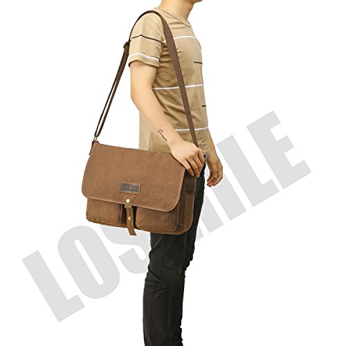 LOSMILE Hombres Bolsos Bandolera Lona Bolsa de Mensajero 15.6" Bolsas para portátil Maletines Bolsa de Ordenador Bolsas Escolares,Gran tamaño.(Marrón)