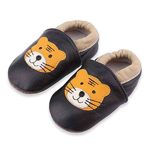 LSERVER Zapatos de bebé de Cuero Suave Pantuflas Infantiles Patuco de Suela Suave, Tigre, XL (18-24 Meses)