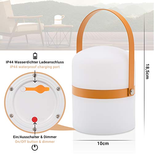 LUUK LIFESTYLE Lámpara de Mesa de diseño escandinavo, lámpara de jardín Exterior LED, luz de jardín, Linterna, lámpara, luz LED, terraza, Interior, Exterior, Regulable, Recargable, Puerto USB, Curry