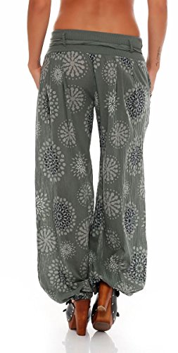 Malito Harem Pantalón con Veraniego Print Boyfriend Aladin Bombacho Sudadera Baggy Yoga 3481 Mujer Talla Única (Oliva)
