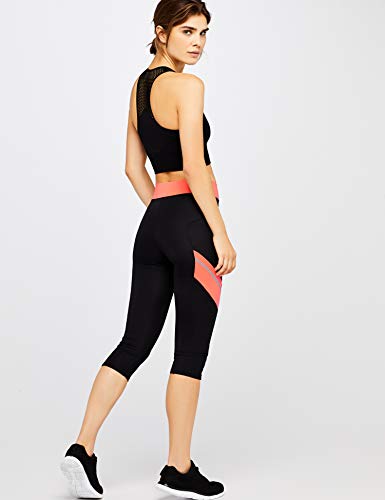 Marca Amazon - AURIQUE Contrast Panels BAL004, Mallas de entrenamiento Mujer, Multicolor (Black/Geranium), 10 (Manufacturer size: Small)