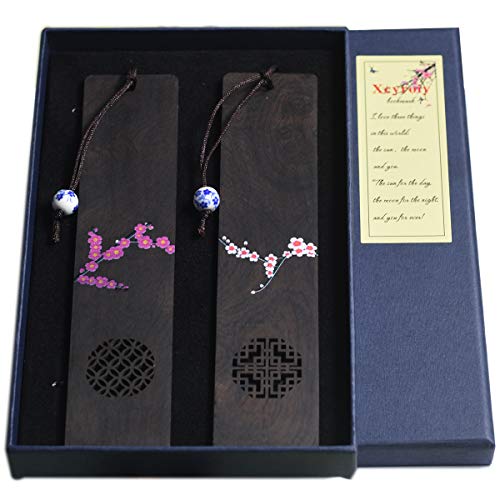 Marcapáginas de madera hechos a mano. Color de la página marcador para los amantes del libro, colección-Conjunto de flor de ciruelo