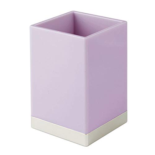 mDesign Juego de 2 organizadores de baño Decorativos de plástico sin BPA – Porta cepillos para Utensilios de baño – Vaso para cepillos de Dientes, maquinillas o cosméticos – Lila Claro y Plateado