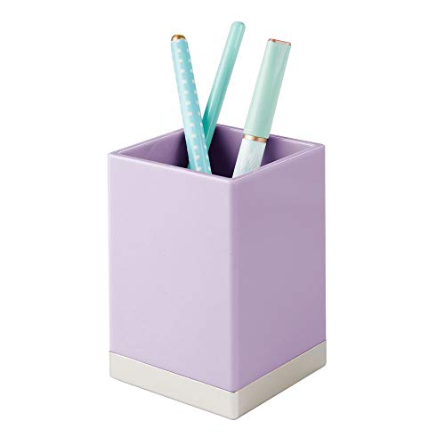 mDesign Juego de 2 organizadores de baño Decorativos de plástico sin BPA – Porta cepillos para Utensilios de baño – Vaso para cepillos de Dientes, maquinillas o cosméticos – Lila Claro y Plateado